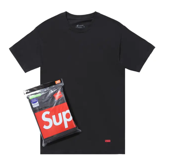 Supreme x Hanes Tagless Tees 3 Pack (Black)