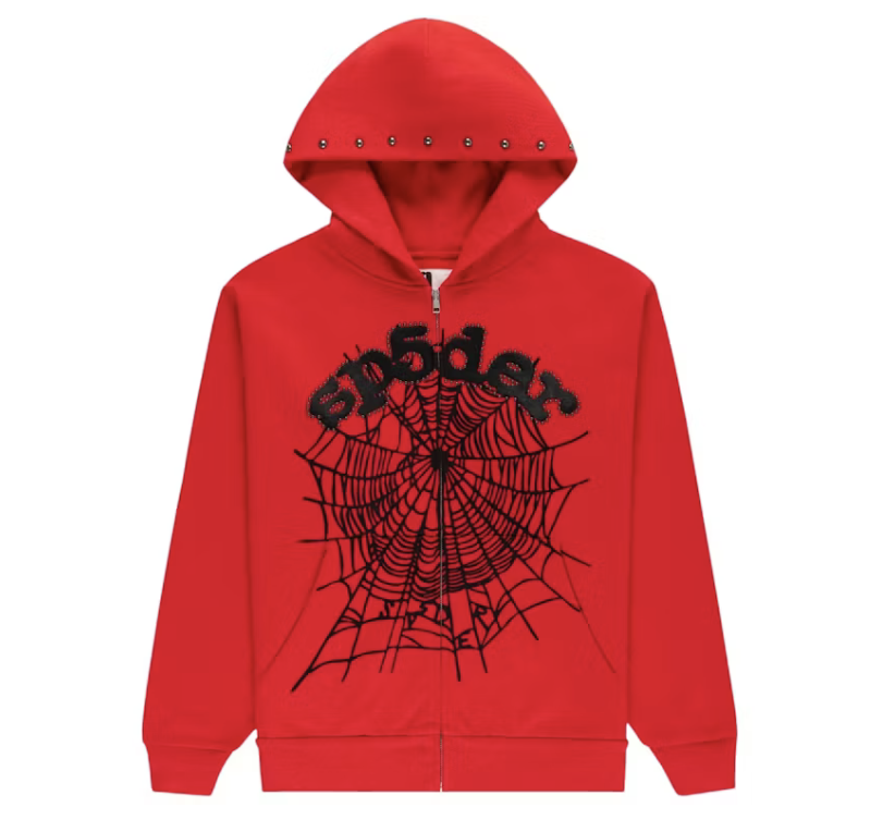 SP5DER OG Web Studded Zip Hoodie "Red"