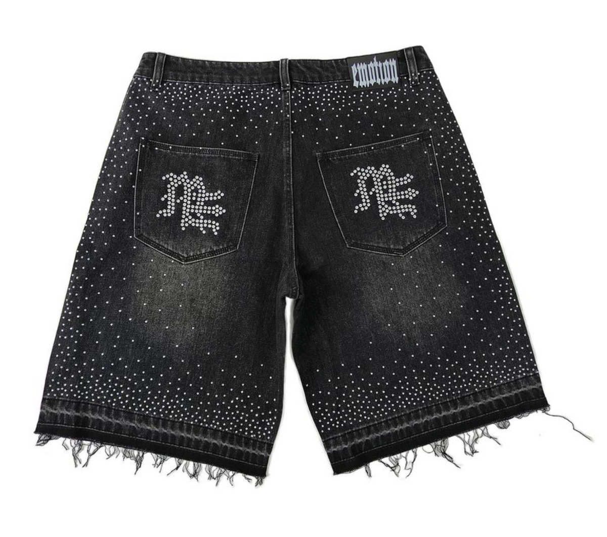 Mixed Emotions ME Rhinestone Denim Jean Shorts (Black)