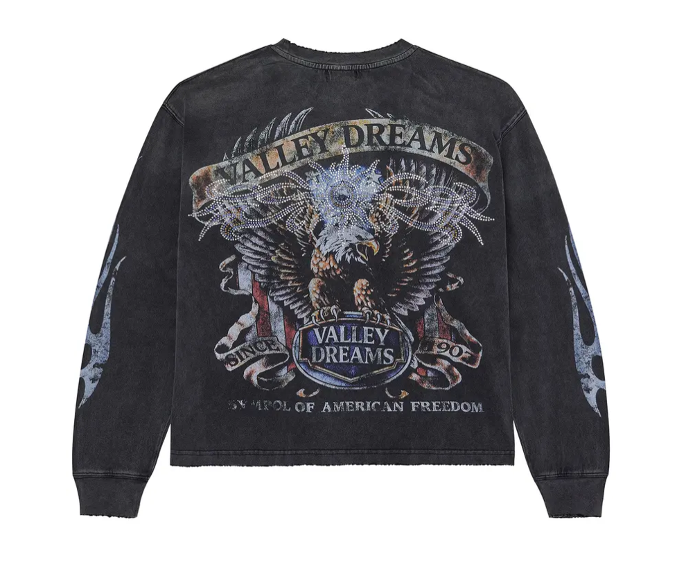 Vale Forever "Valley" Bling Long Sleeve Tee Shirt "Washed Black"