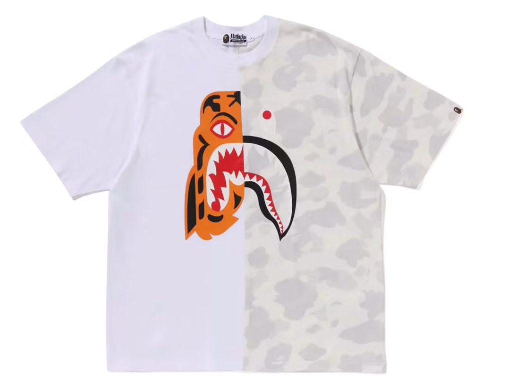 A Bathing Ape BAPE City Camo Tiger Shark Relaxed Fit Tee "White" (FW25)