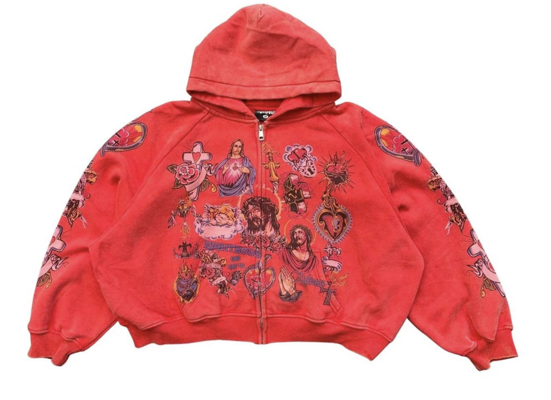 Righteous "Risen King" Cropped Zip Up Hoodie (Red)