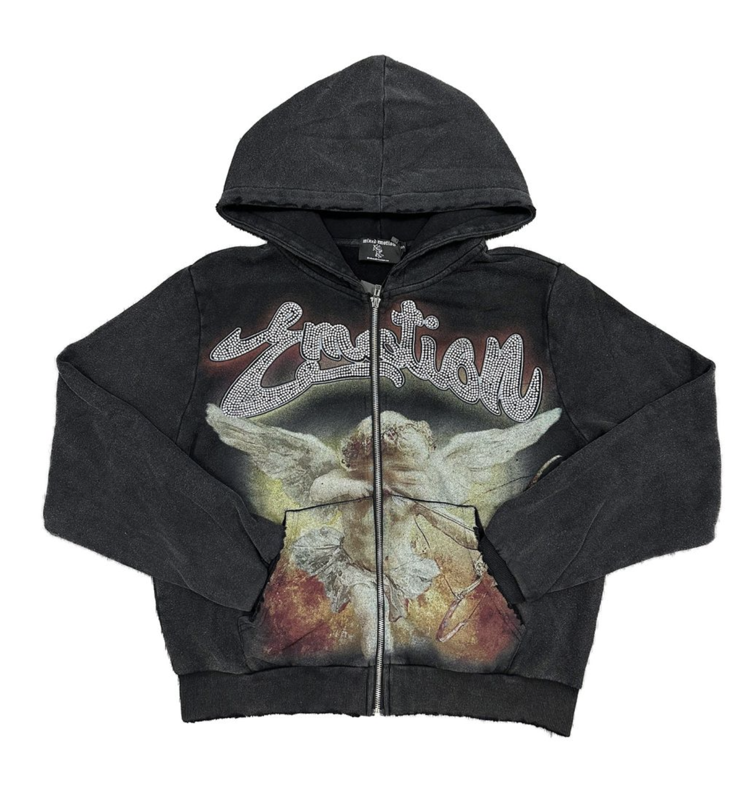 Mixed Emotions Black "Rhinestone" Hoodie (Acid Wash “Rhinestone“ Hoodie)