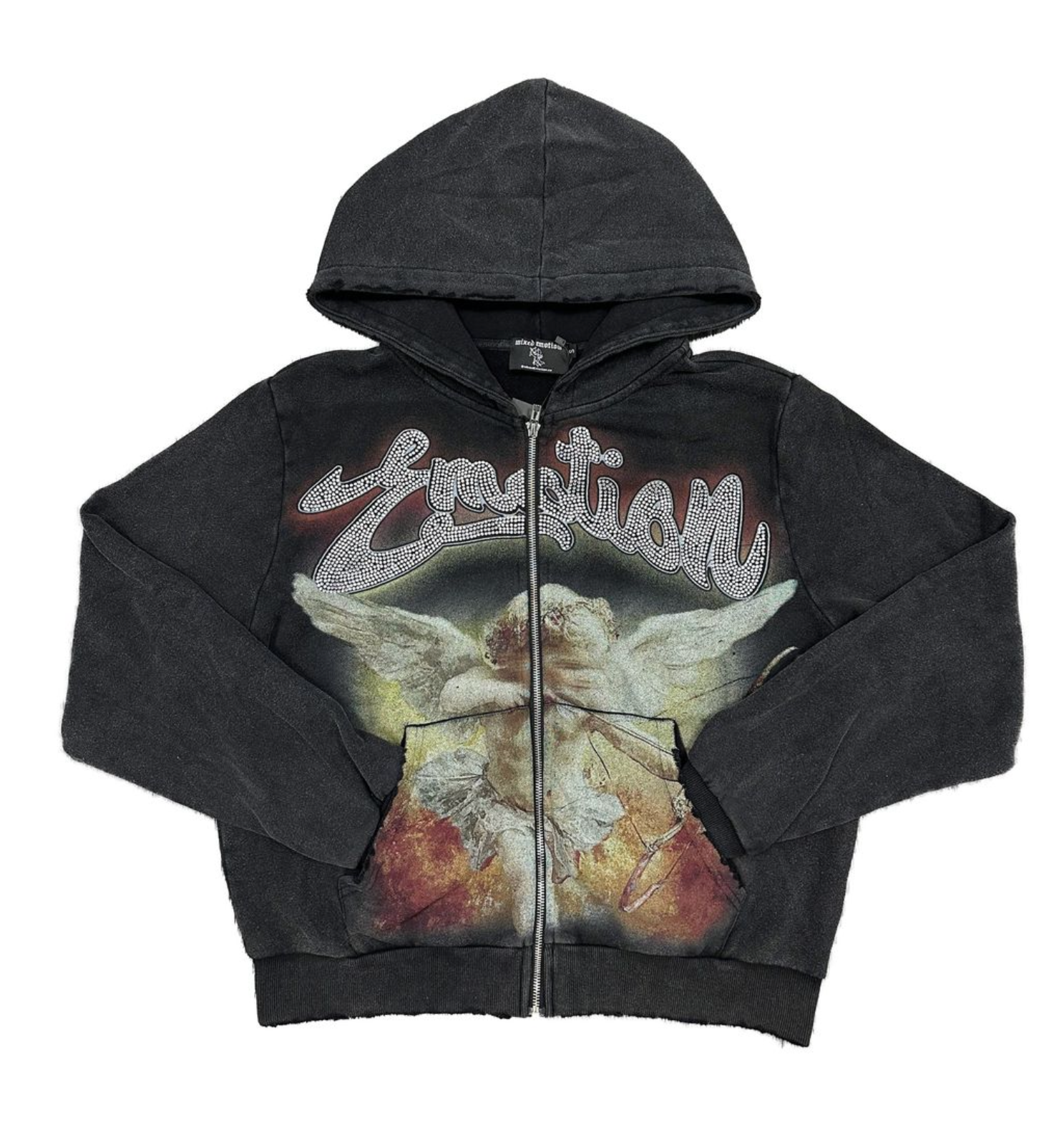 Mixed Emotions Black "Rhinestone" Hoodie (Acid Wash “Rhinestone“ Hoodie)