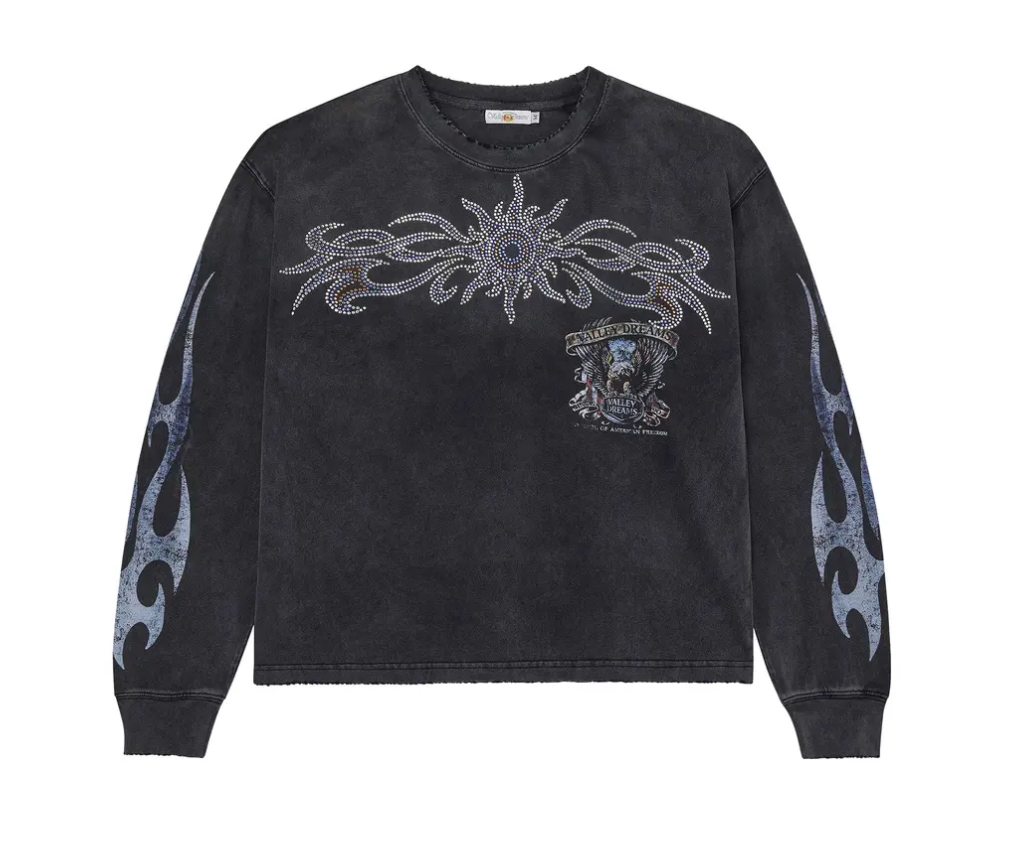Vale Forever "Valley" Bling Long Sleeve Tee Shirt "Washed Black"