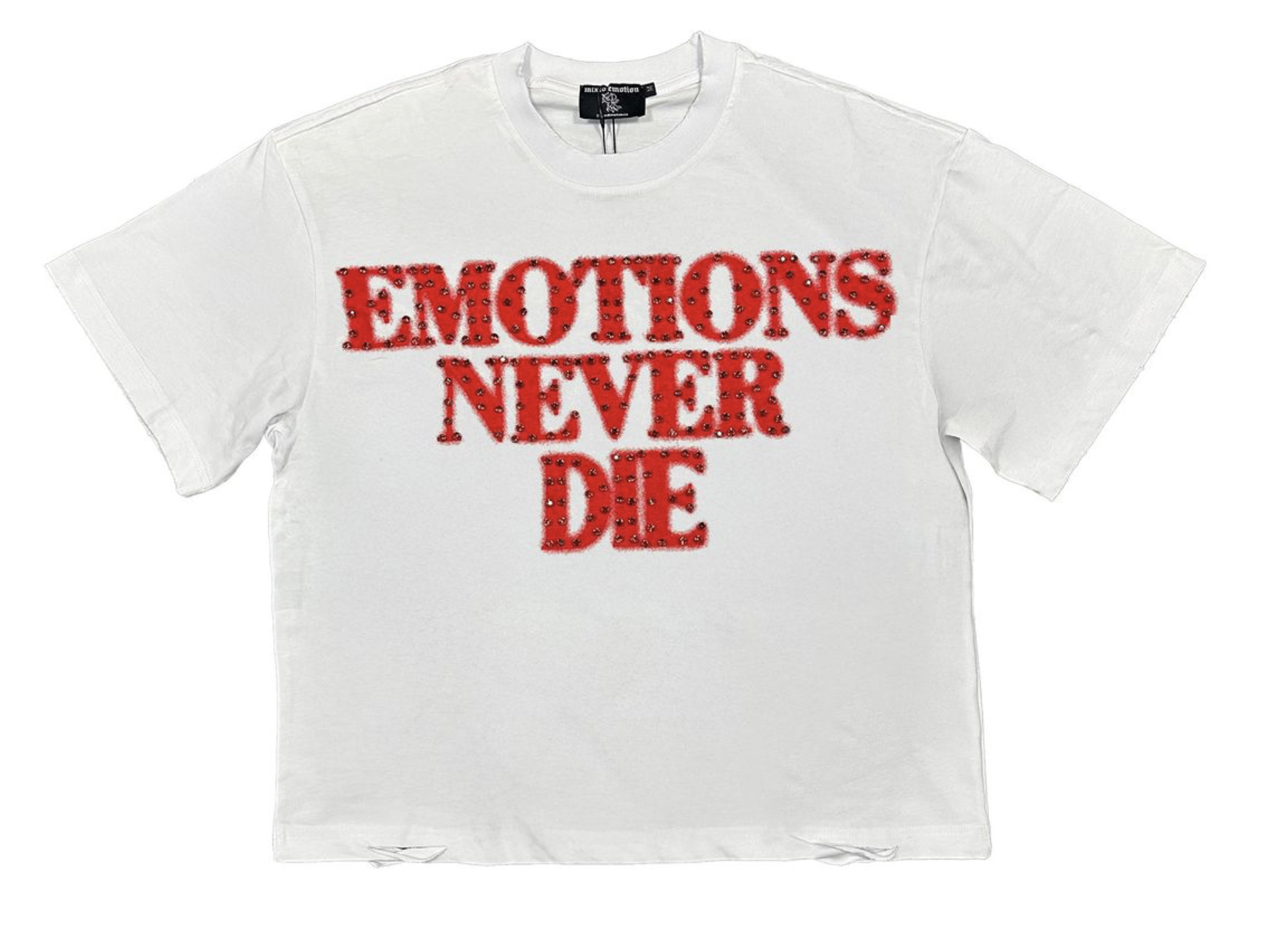Mixed Emotions "End" Rhinestone Tee Shirt (White/Red)