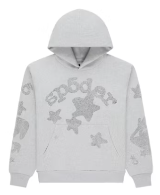 Sp5der Rhinestone Beluga Hoodie Heather Grey