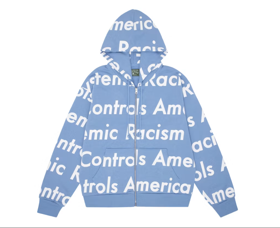 Denim Tears X Arthur Jafa Systemic Racism Controls America Zip Hoodie "Dusty Blue"