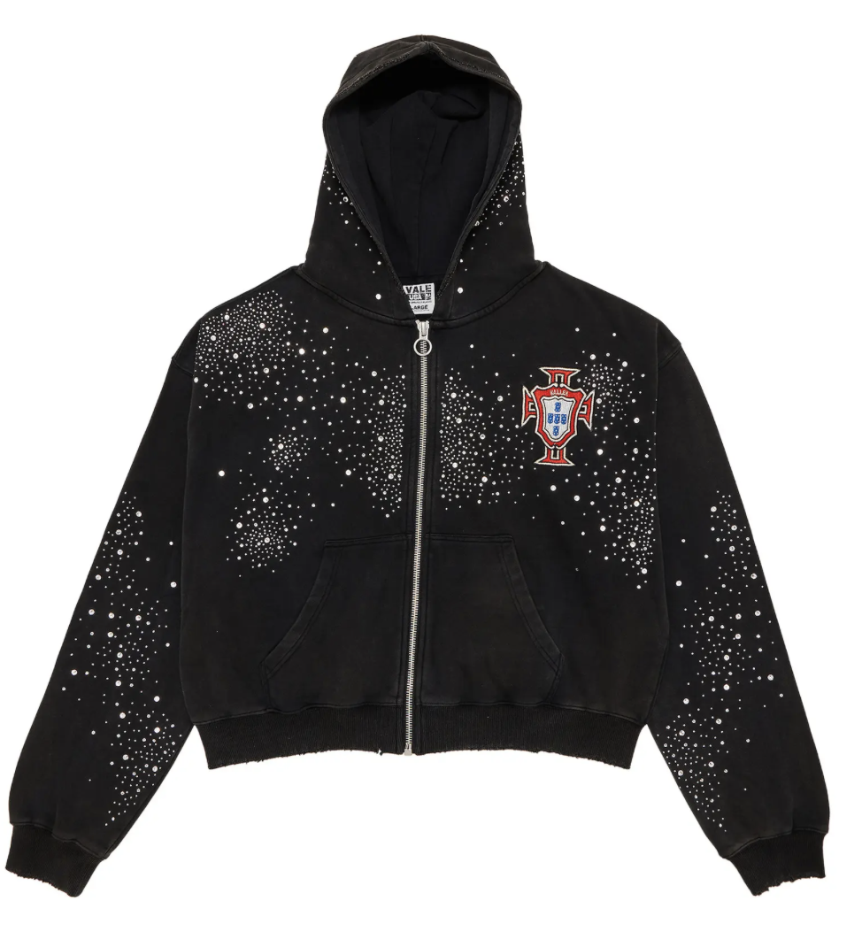 Vale Forever "Pluto" Clustered Rhinestone Zip Up Hoodie 'Black'