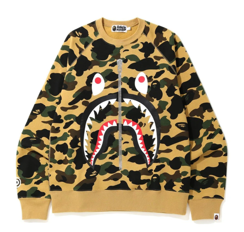 BAPE by A Bathing Ape 1st Camo Printed Shark Crewneck (Yellow)