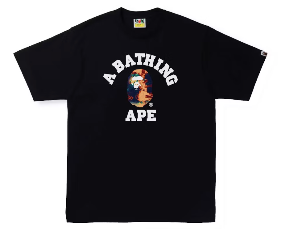 BAPE by A Bathing Ape Tie Dye College Tee Shirt (Black/Navy)