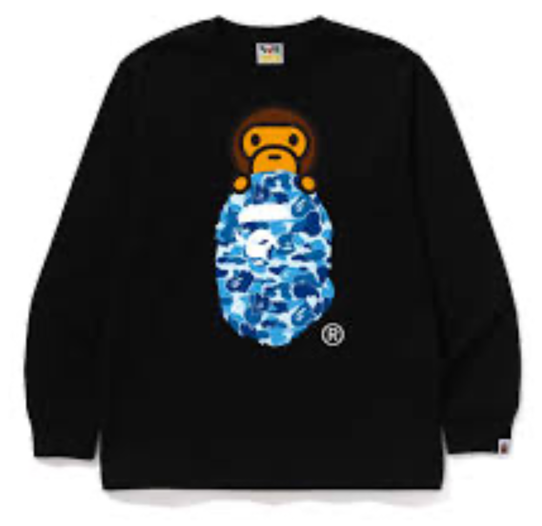 BAPE By A Bathing Ape ABC Camo "Milo On Bape Head" Long Sleeve Tee Shirt (Black/Blue)