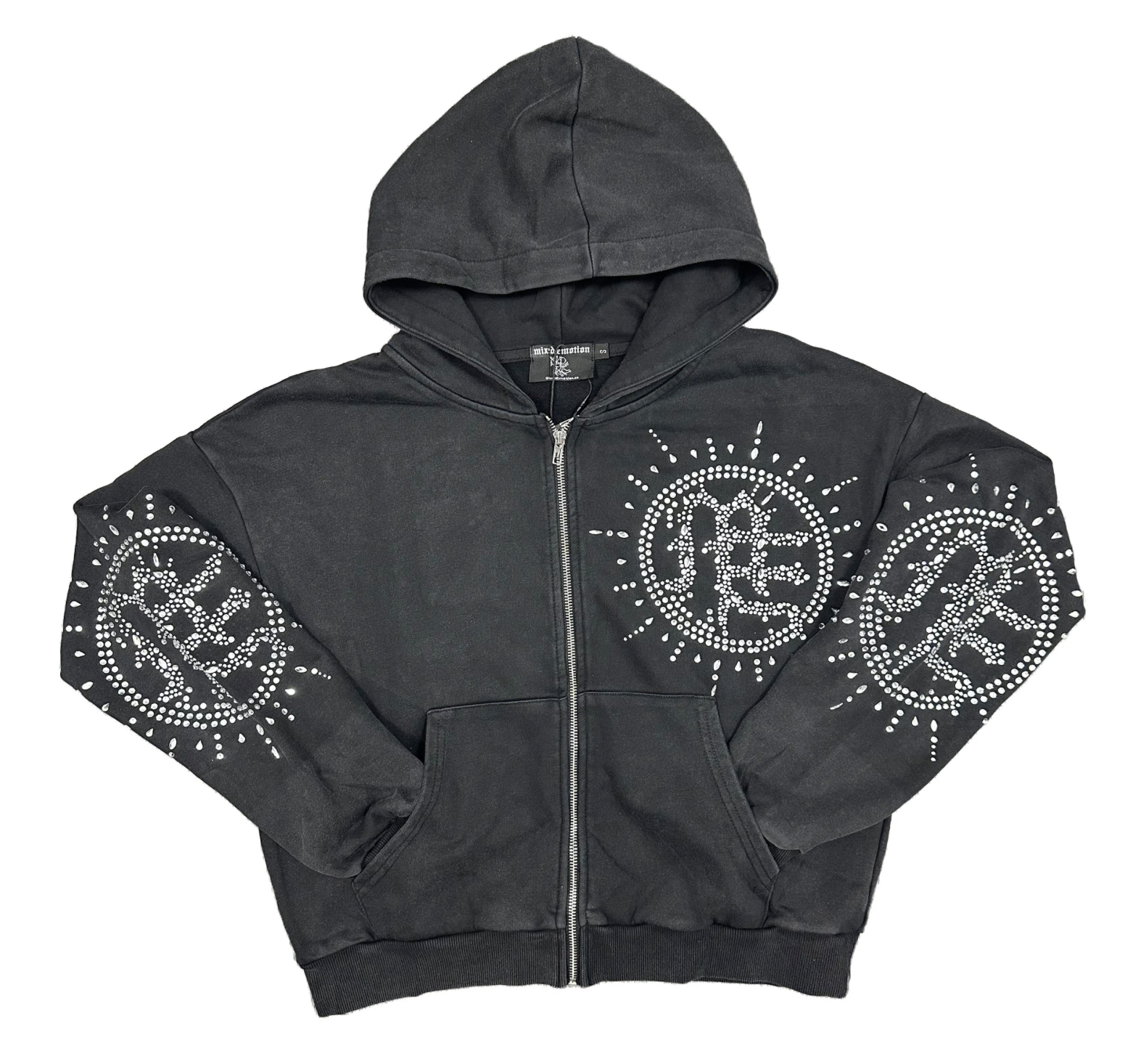 Mixed Emotions "Eclipse" Rhinestone Hoodie (Grey Acid Wash)
