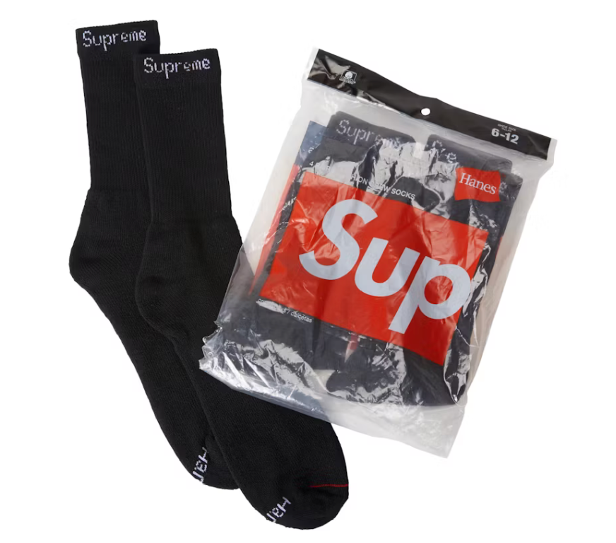 Supreme Hanes Crew Socks (4 Pack) "Black"