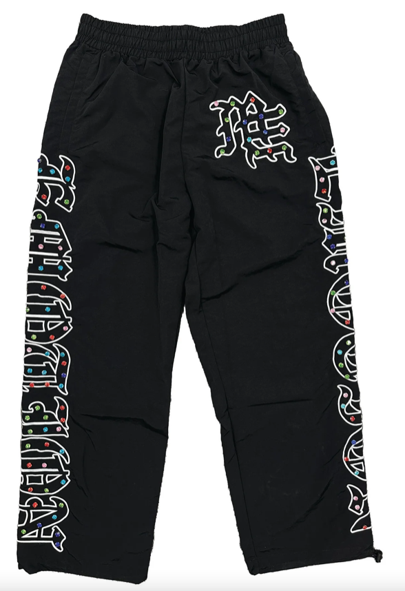 Mixed Emotions "M.E." Rhinestone Nylon Pants