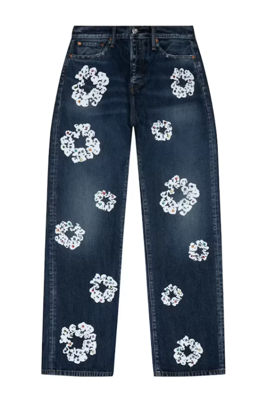 Denim Tears Baggy Cotton Wreath Denim Jeans Dark Wash