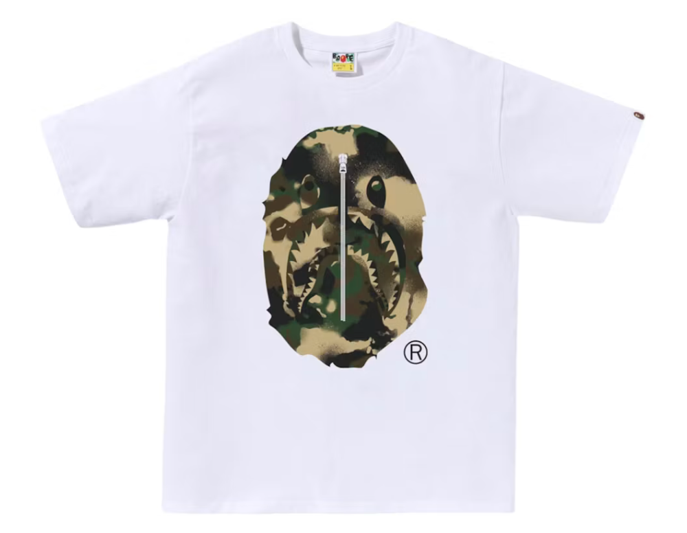 A Bathing Ape BAPE Map Camo Ape Head Shark Tee "White/Green" (SS25)