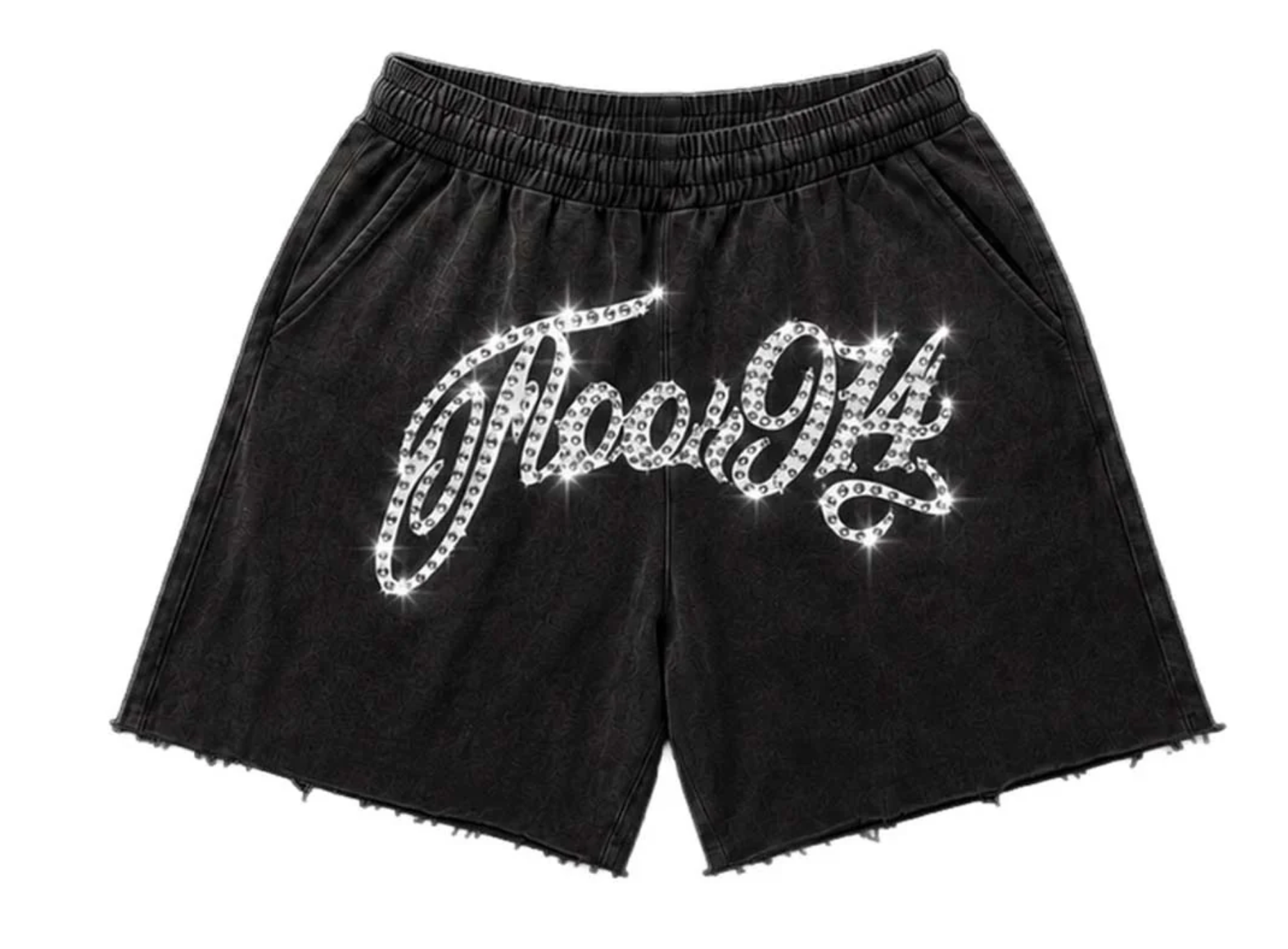 FLOOR914 Logo Rhinestone Script Midnight Shorts (Black)