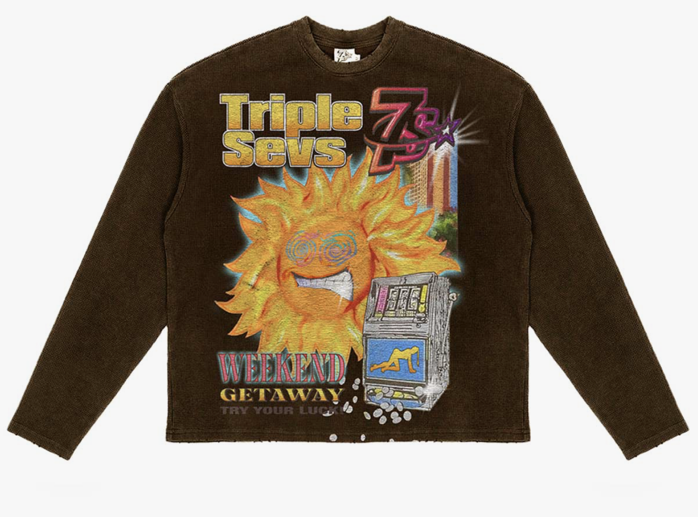 Triple Sevens "Weekend Getaway" Waffle Knit Long Sleeve Tee Shirt (Brown)