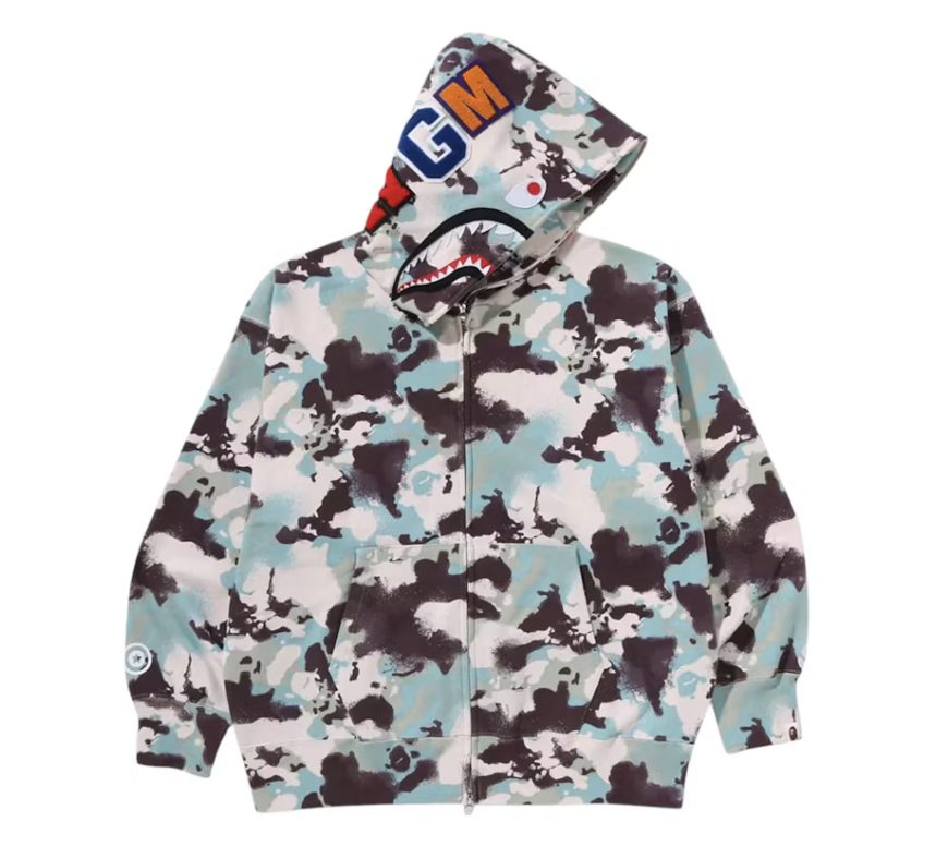 A Bathing Ape BAPE Map Camo Shark Full Zip Hoodie Multicolor (SS25)