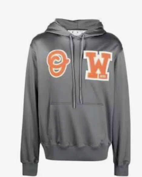 Off-White Patch Slim Hooded Sweatshirt Warm Grey Orange