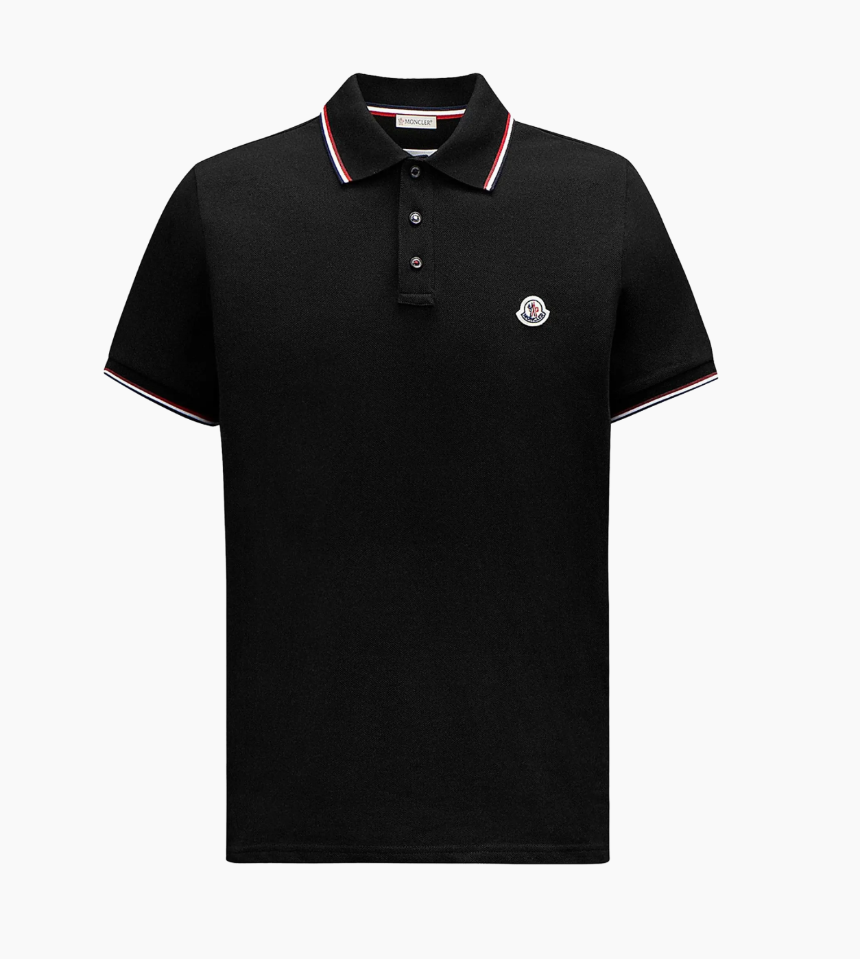 Moncler Tricolor-Trimmed Cotton Piquet Polo Shirt "Black"