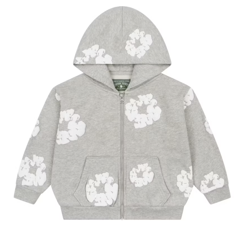Denim Tears Kids Cotton Wreath Zip Up Hoodie (Grey)