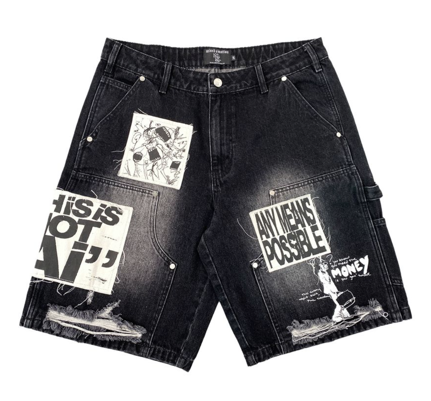 Mixed Emotion Black “AI” Denim shorts