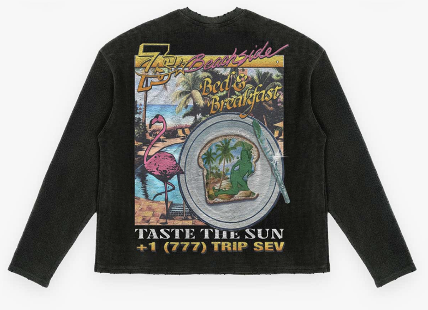 Triple Sevens "Weekend Getaway" Waffle Knit Long Sleeve Tee Shirt (Black)