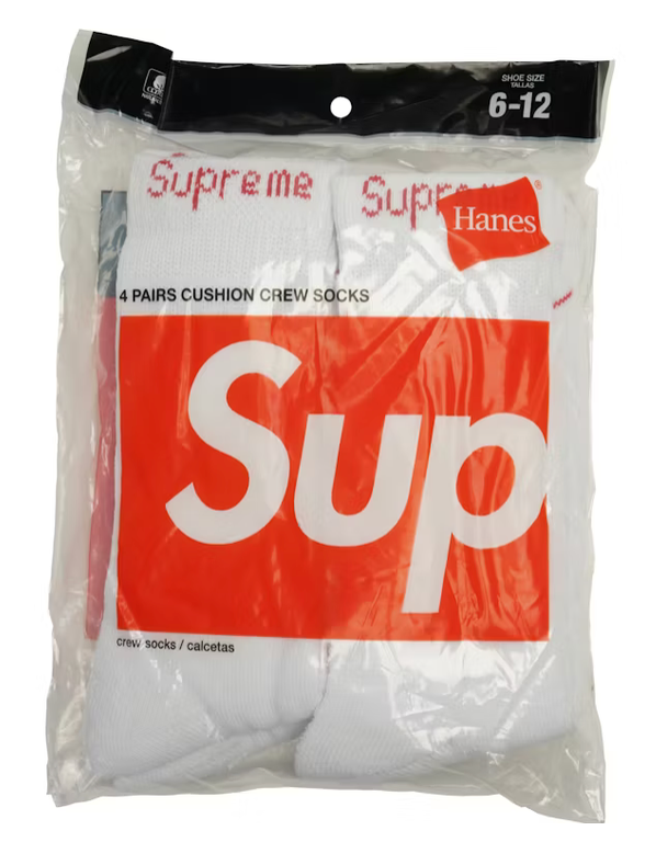 Supreme Hanes Crew Socks (4 Pack) White