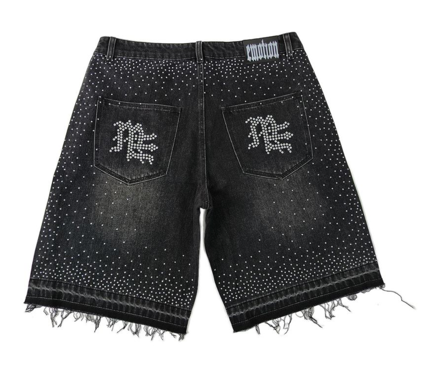 Mixed Emotions "ME" Rhinestone Denim Jean Shorts (Black)