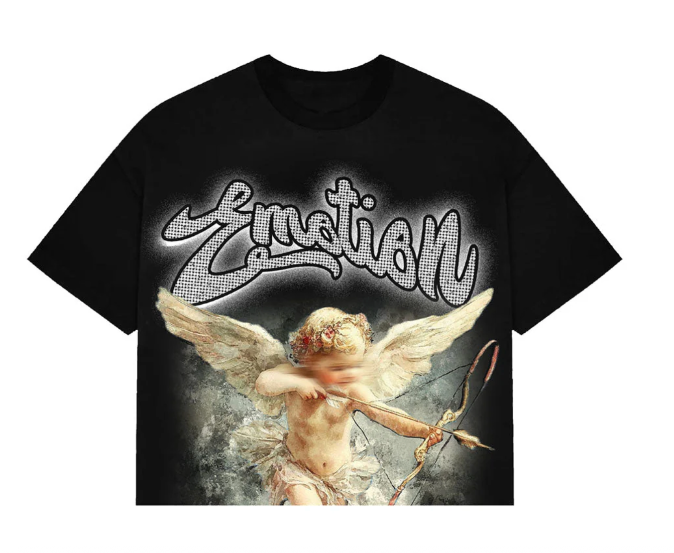 Mixed Emotions Cupid Rhinestone Cropped Tee "Black"