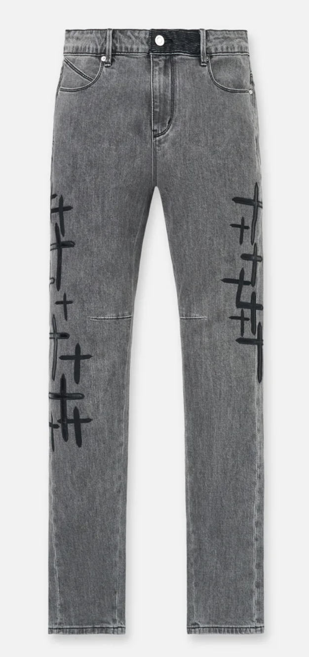 RTA Bryant Skinny Clouded Mist Cross Patch Jeans (Clouded Mist)