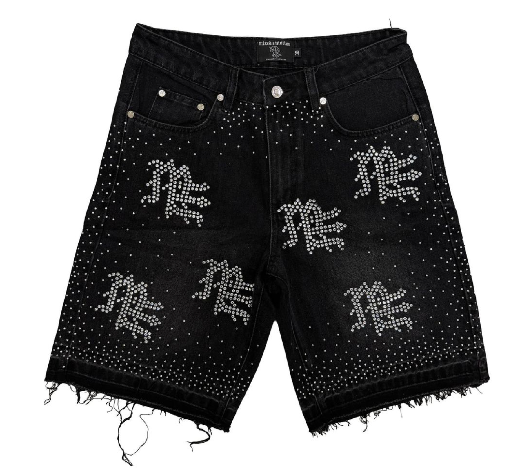 Mixed Emotions "ME" Rhinestone Denim Jean Shorts (Black)