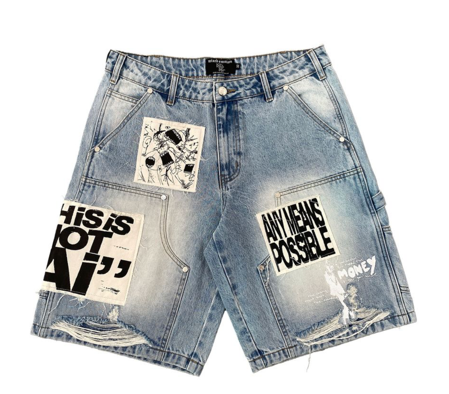 Mixed Emotions Blue “AI” Denim shorts