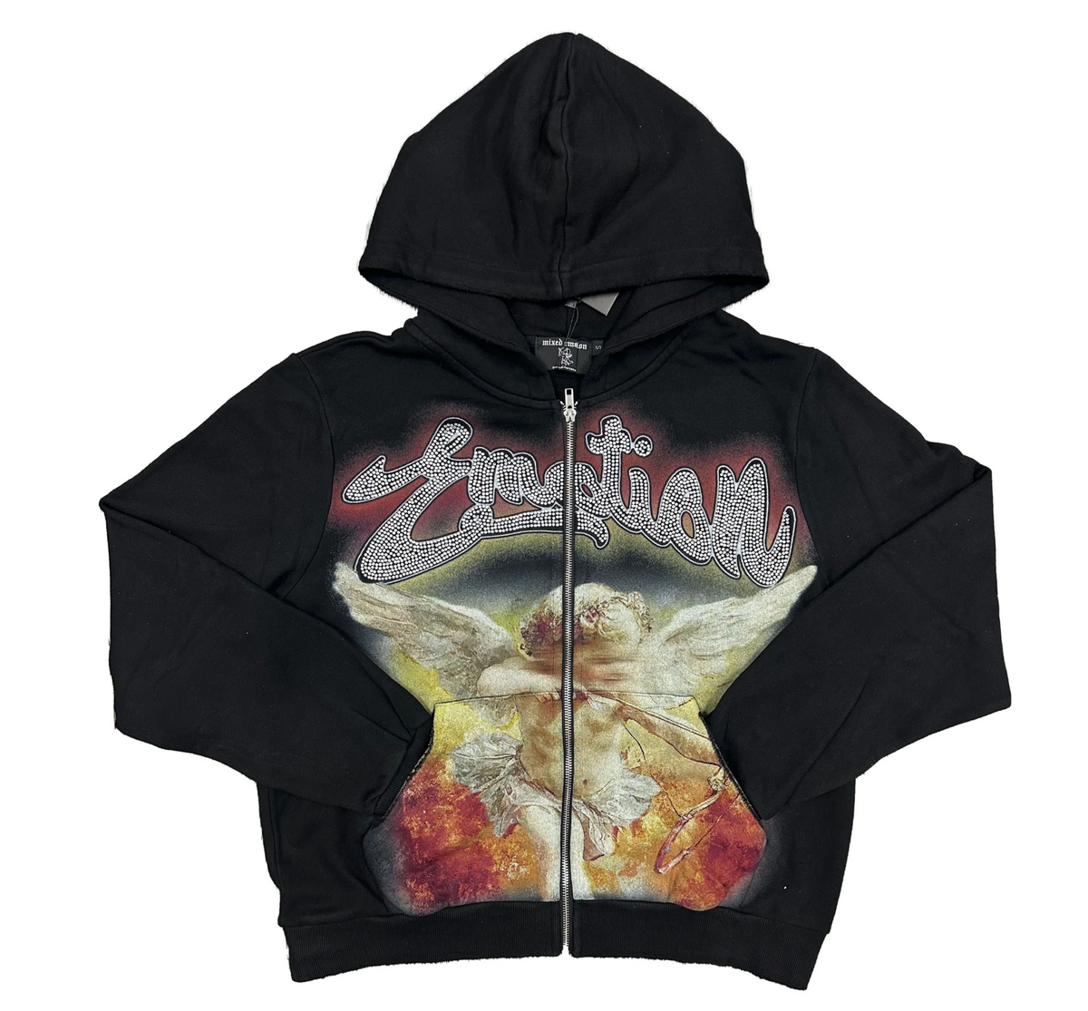 Mixed Emotions Rhinestone Hoodie Acid Wash