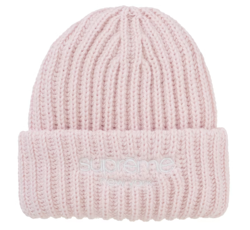 Supreme Classic Logo Chunky Ribbed Beanie (Light Pink) (FW24)