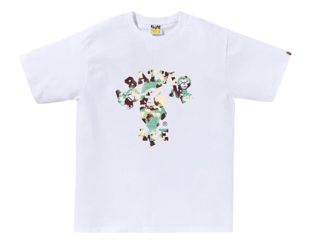 A Bathing Ape BAPE Map Camo College Milo Tee White/Multicolor (SS25)