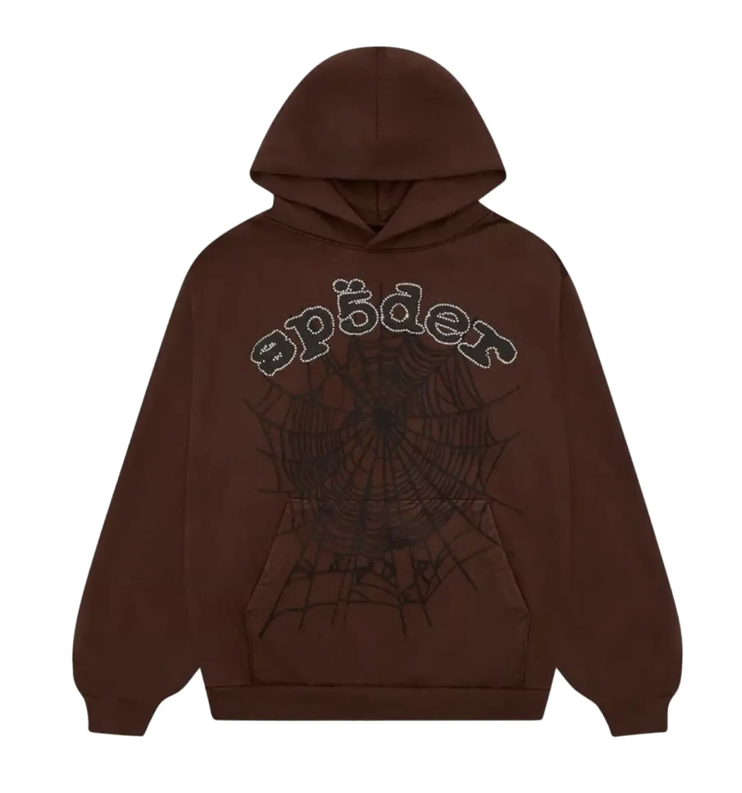 Sp5der x Travis Scott ComplexCon Exclusive Rhinestone Web Hoodie 'Brown'