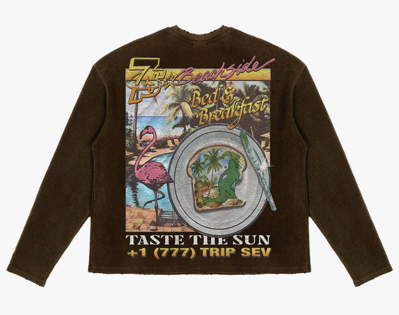 Triple Sevens "Weekend Getaway" Waffle Knit Long Sleeve Tee Shirt (Brown)