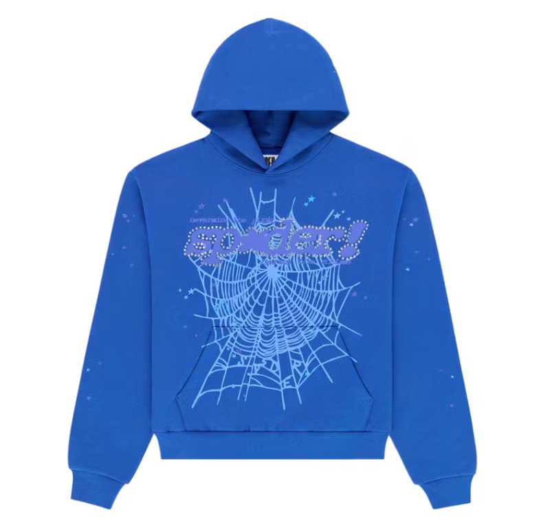 Sp5der Rhinestone Punk V2 Hoodie Blue