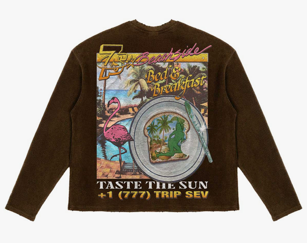 Triple Sevens Weekend Getaway Waffle Knit Long Sleeve Tee Shirt (Brown)
