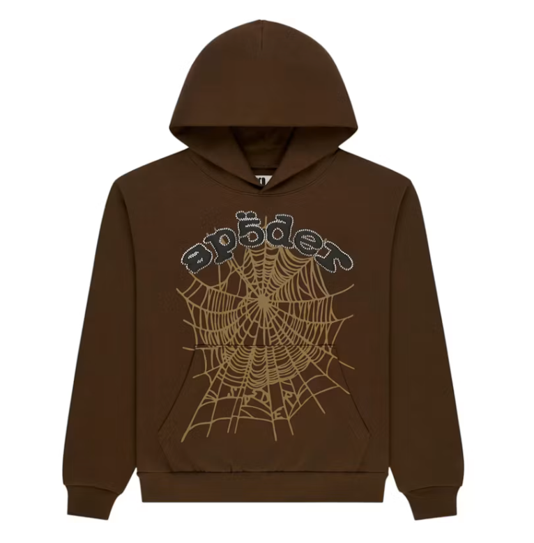 Sp5der Rhinestone OG Web Hoodie Brown