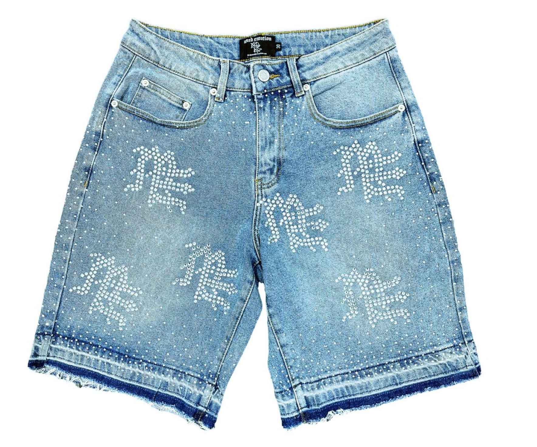 Mixed Emotions "ME" Rhinestone Denim Jean Shorts (Blue)