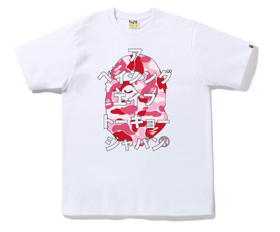 A Bathing Ape BAPE ABC Camo Japanese Letters Tee White Pink (SS23)