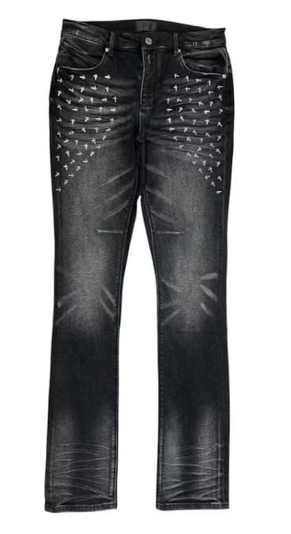 RTA Oliver Stacked Graphite Fade Cross  Jeans "Black"