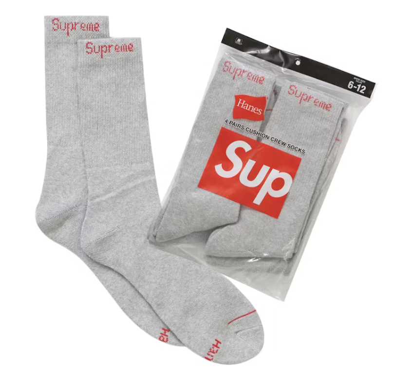 Supreme Hanes Crew Socks (4 Pack) Heather Grey