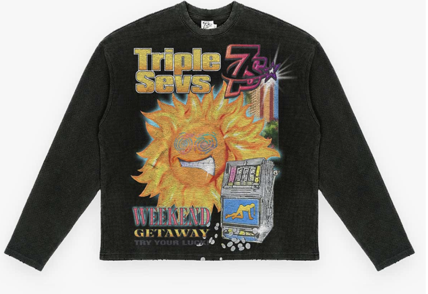 Triple Sevens "Weekend Getaway" Waffle Knit Long Sleeve Tee Shirt (Black)