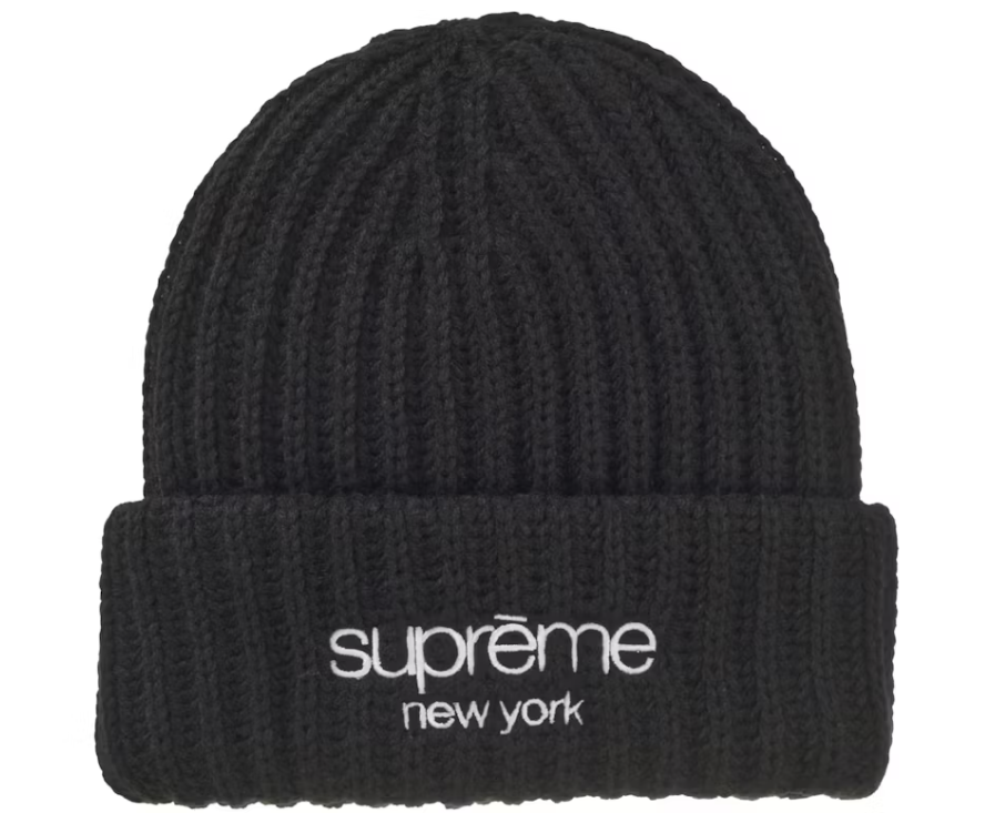 Supreme Classic Logo Chunky Ribbed Beanie (Black) (FW24)
