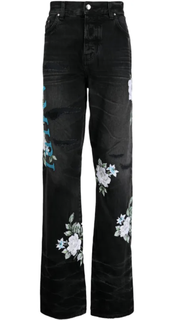 Amiri Floral Straight Jeans Black